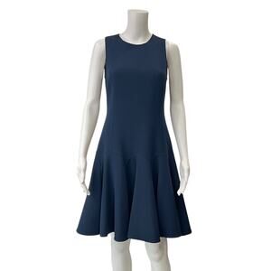 $2190 Oscar de la Renta Blue Shift Fit & Flare Mini Ruffle Wool Dress size 4